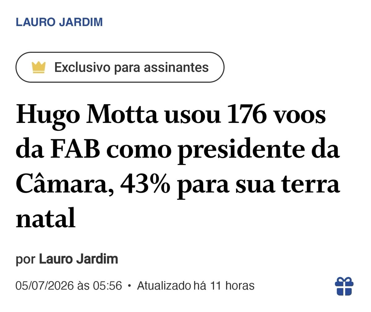NunesOliveira33's tweet photo. .
📌 - Conforme revelado pelo jornalista Lauro Jardim, no O Globo, o presidente da Câmara dos Deputados, Hugo Motta (Republicanos-PB), realizou 176 voos em aeronaves da Força Aérea Brasileira (FAB) desde que assumiu o comando da Casa. 
📍Impressionantes 75 desses deslocamentos - o equivalente a 43% do total - tiveram como destino a Paraíba, seu estado natal. 
📍Muitos deles em dias sem qualquer compromisso público na agenda oficial da Câmara. 
📍O custo estimado por voo chega a cifras milionárias.

📌 - Esse comportamento não é novidade: segue a tradição de antecessores como Rodrigo Maia (44% dos voos para o Rio) e Arthur Lira (55% para Alagoas). 
📍Enquanto o brasileiro comum enfrenta dificuldades, parlamentares tratam o erário como frota particular. 
📍Chega de privilégios sem fim. 
📍O contribuinte merece respeito e transparência.

#HugoMotta 
#Promiscuidade 
#FarraAérea