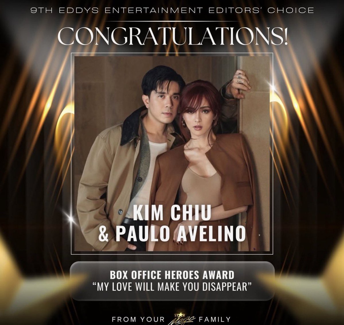 kimPauNorcal08's tweet photo. To our beloved People Superstars, #KimPau

Congratulations on the blockbuster success of MLWMYD and on receiving the Box Office Heroes Award. 🏆❤️ @prinsesachinita @mepauloavelino #KimChiu #PauloAvelino https://t.co/IsVRjgML4S