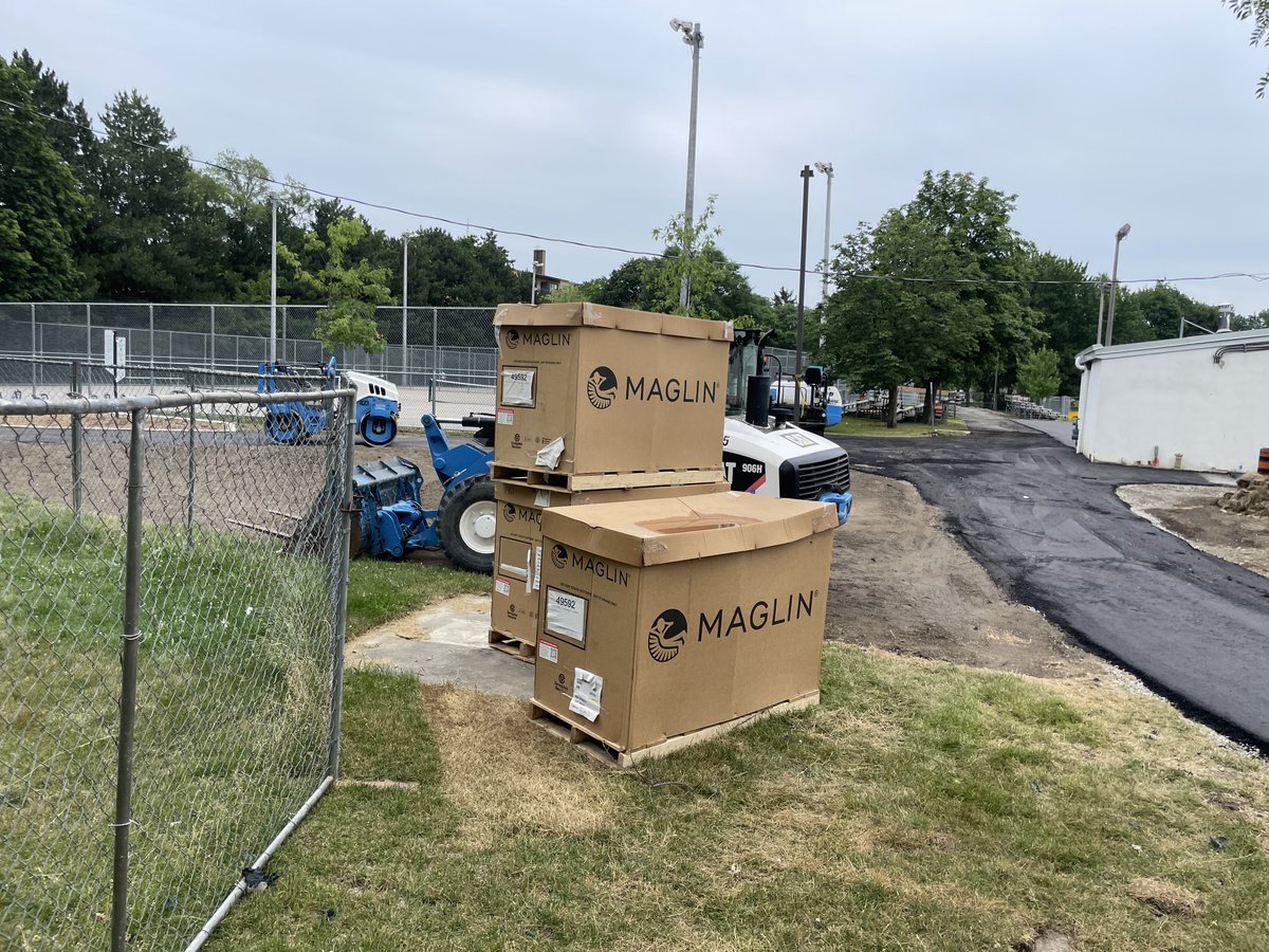 TheDanLevy's tweet photo. I don’t understand how Toronto Parks at Elie Wiesel Park in North York just left out stacked boxes clearly marked with:
 “DO NOT STACK OUTSIDE - DRY STORAGE ONLY”
Over a weekend with a heavy rain forecast.
I just hope whatever is in these boxes hasn’t been ruined by puddled rain https://t.co/Nd9Z4fDEh9