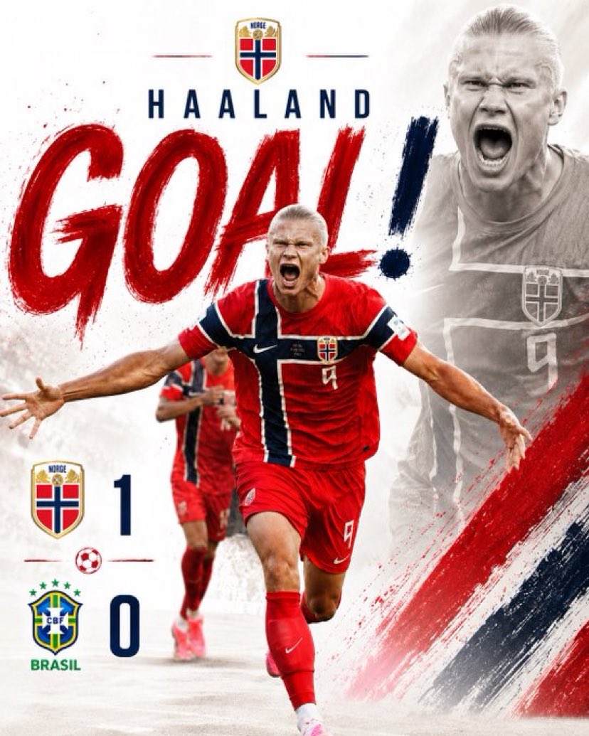 OgTimx's tweet photo. You waste your chances and expect this Viking king [Erling Haaland] not to punish you 😂😂

2goals for him 

Brazil 🇧🇷 0-2 Norway 🇳🇴 https://t.co/ZEUuiYtAXe