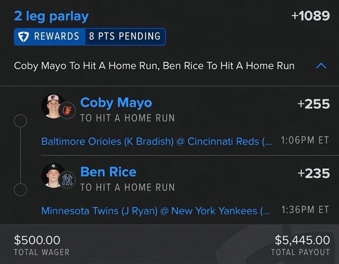 NaderMabroek's tweet photo. I think I Cooked 💎

Coby Mayo
Ben Rice

CASH WITH US 

Need a win? ➡️ Click the Link for more  Secured winning picks  in my Comment

#GamblingX #NFL
#WCBB ⛹️ | #NBA 🏀 | #CBB 🔥 
#Prizepicks 🔐 | #PROPS | #POTD 📋 | #NHL 🏒 | #Picks
#CSGO 🔫| #WAKEANDCASH 💵
#WNBA 🏀 | #mlb https://t.co/gz3H3IMjew