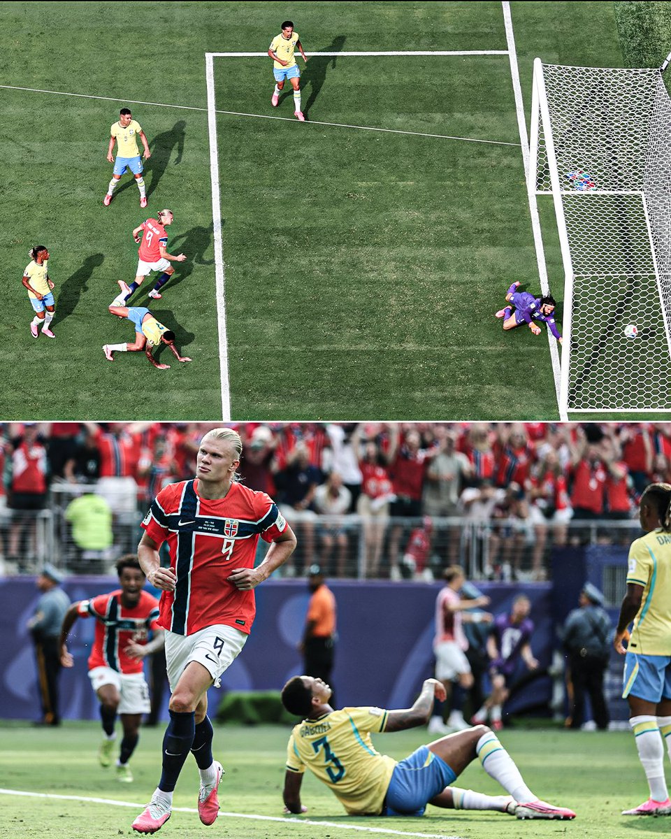 ESPNUK's tweet photo. Gabriel Magalhães’ reaction after Erling Haaland beat him in the air for Norway’s opener 🇳🇴 https://t.co/GsakaLvoCV