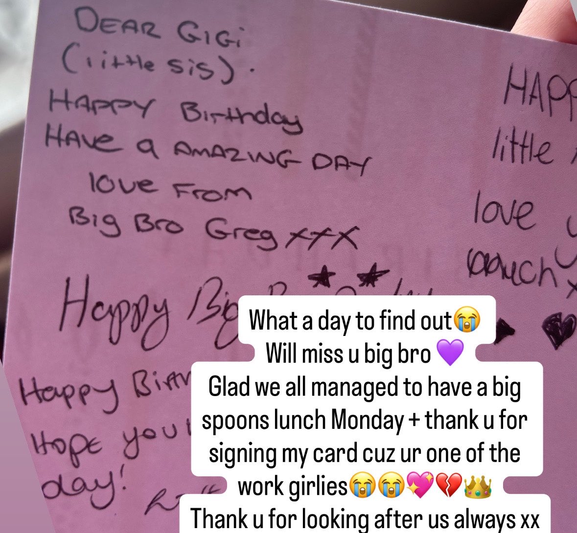 littlegigi79's tweet photo. Greg💔💔 best guy best bro, anyone who ever went to HoP would know how amazing he was to us all 👑⭐️😭 https://t.co/PxCWqgjKla