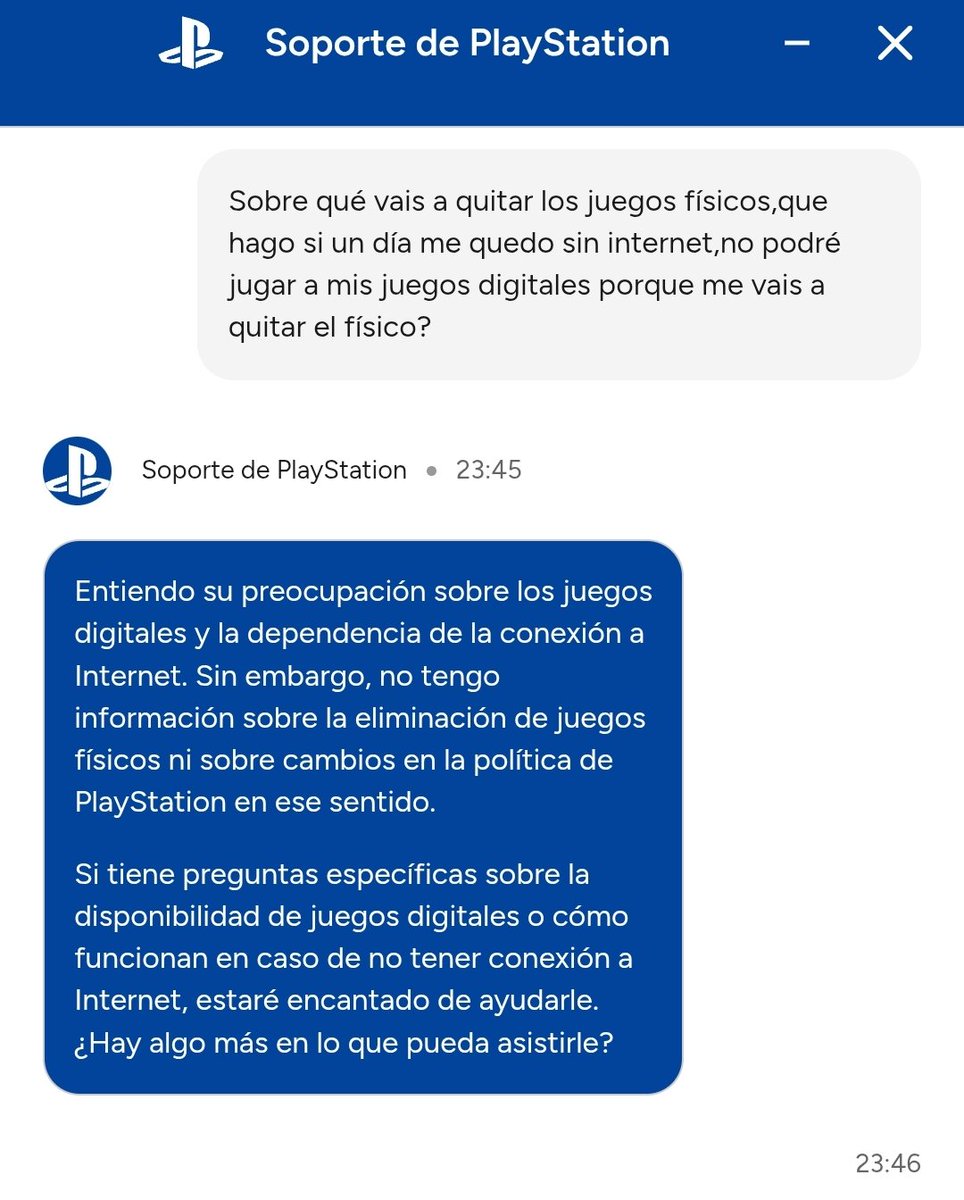 Syoneix's tweet photo. Ayudarme a compartir ésto, ni atención al cliente sabe nada al respecto de que los juegos físicos van a desaparecer.
@Kode_7 @BehindTGames @VideojuegosGAME @nachoMoL @sniperalberto91 @DeNibelheim @SEPH7ROTH @VideojuegosGAME @PlayStation gracias https://t.co/AYb4XwUeXu