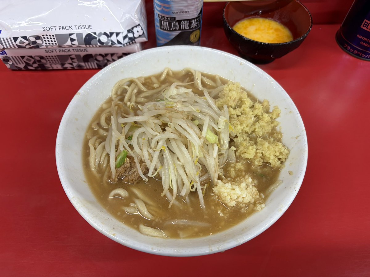 sendaiten's tweet photo. ラーメン二郎 仙台店2 小ラーメン 麺半分 脂抜き ニンニク少なめ ヤサイ少なめ 生姜！日曜日の仙台店2ラーメンも超〜美味しかったです！ごちそうさまでした！ https://t.co/knpmNxTMq8