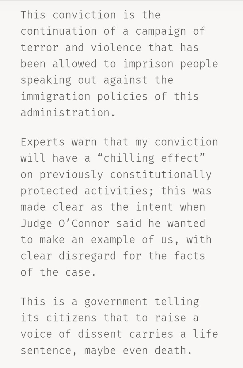 ADayIn1920's tweet photo. heres Savanna Batten's post sentencing statement who was sentenced to 50 yrs.

"To my friends, to Renée Good, to Alex Pretti, and to the people being held in detention centers across the country, I have the very same urgent message that compelled me to Prairieland that night..." https://t.co/XgFqSq2Uyx