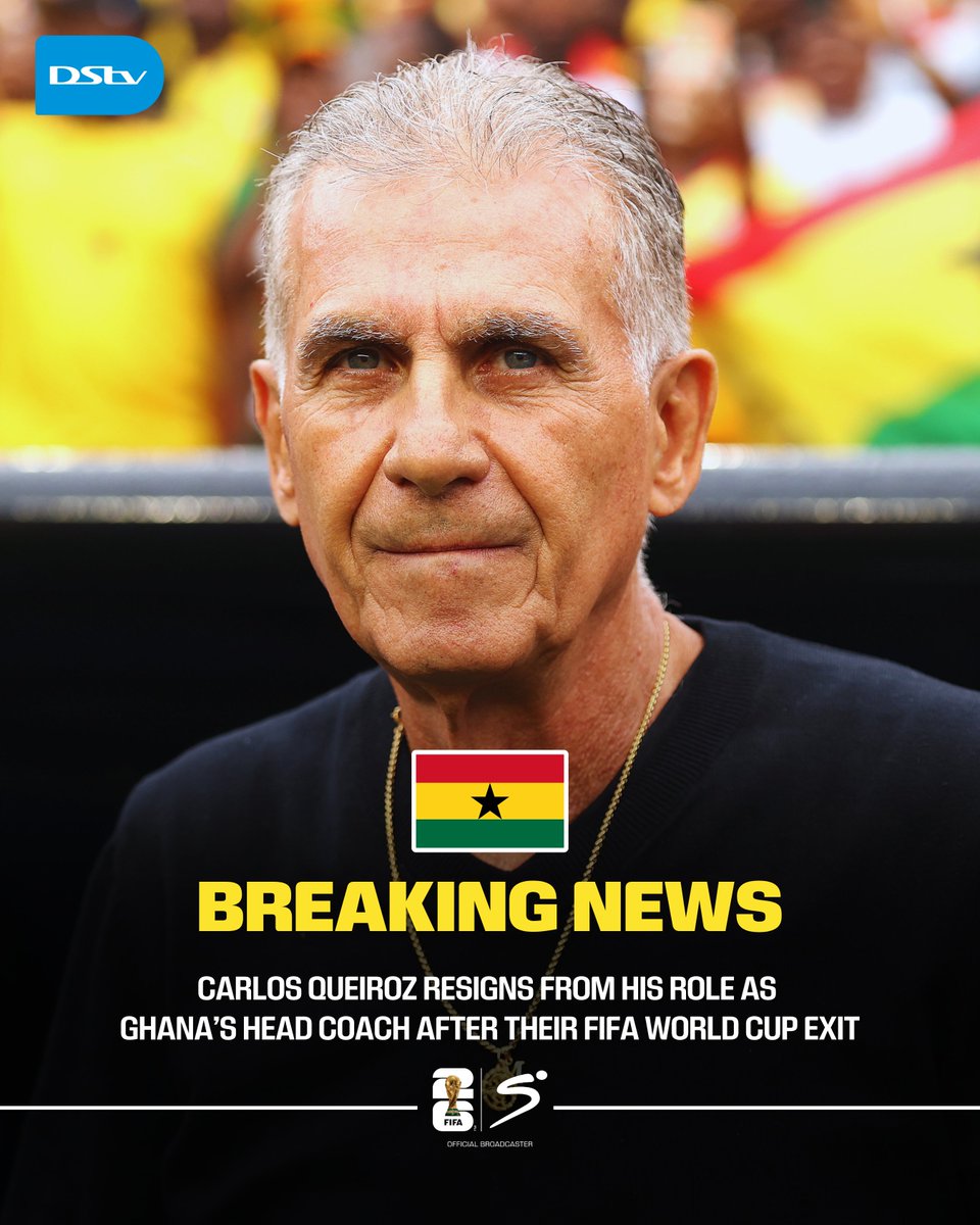 SSFootball's tweet photo. 𝐁𝐑𝐄𝐀𝐊𝐈𝐍𝐆: Carlos Queiroz steps down after less than three months as Ghana's head coach 🇬🇭🚨

#SSFootball | #DStvFIFAWorldCup2026 | #FIFAWorldCup https://t.co/DomCKSOuEP