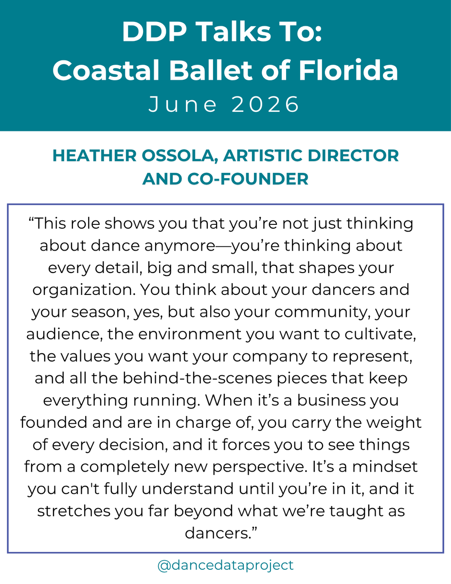 dancedatap's tweet photo. In our June DDP Talks To interview with Coastal Ballet of Florida, Artistic Director and Co-Founder Heather Ossola reflects on the realities of leading an organization she helped build from the ground up. https://t.co/uPsQSDlkKQ