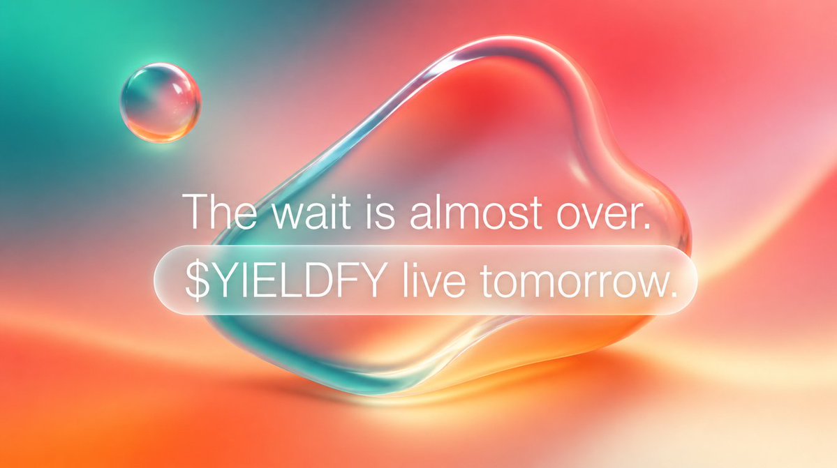 Yieldfy's tweet photo. In less than 24 hours, $YIELDFY goes live on @Pumpfun. 

Here's the plan, plainly:

We buy a portion of dev supply at launch and allocate part of it to marketing, the rest will be locked. So this reaches the people who've never heard of autonomous RWA yield.

Every creator fee we earn gets reinvested straight into the tech. We've been building for months. The token isn't the product, it's fuel for the product.

This TGE does two things: gets more eyes on Yieldfy, and allows us to scale and expand.