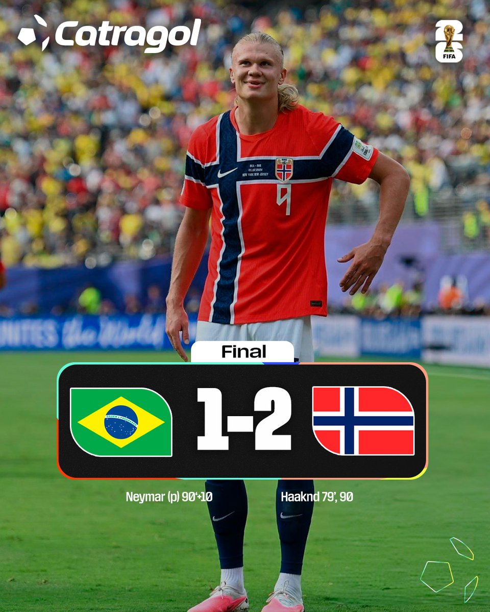 catragol's tweet photo. ¡HAALAND DESPACHA A BRASIL! 

Noruega derroto 2-1 a Brasil con doblete de Erling Haaland y se clasifica a cuartos de final. 

#Mundial2026 https://t.co/IKM33QR4tg