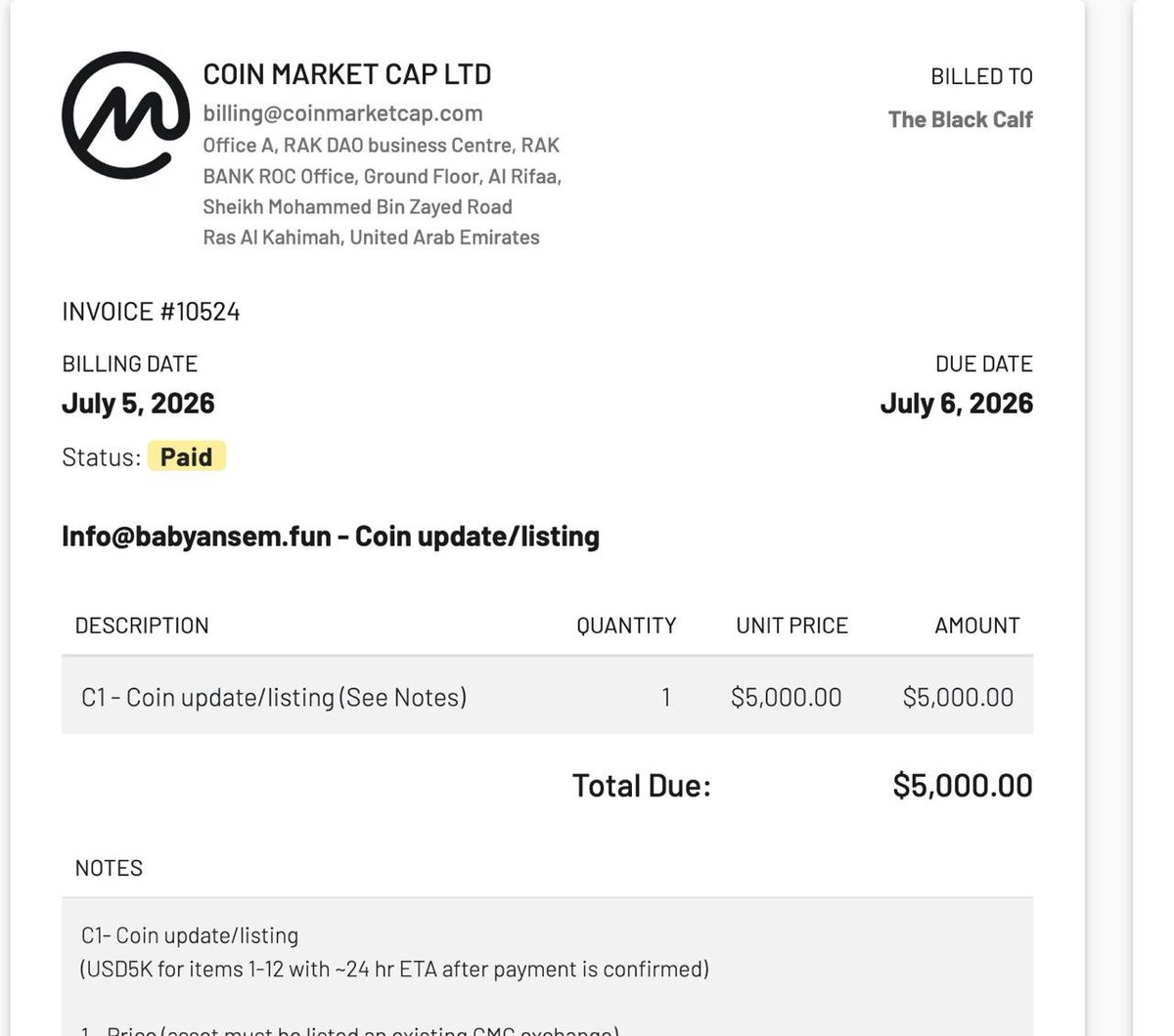 iambabyansem's tweet photo. 🚨 $BABYANSEM CMC Application! 

The @CoinMarketCap application for {The Black Calf} has officially been submitted and fully paid.

Tnx hash: https://t.co/H4XaenKseZ

Dexscan: https://t.co/GOA6d3i0KI https://t.co/R19eHoFExD
