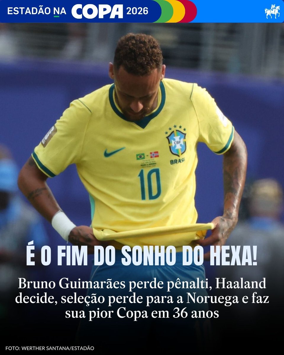 Estadao's tweet photo. FIM DO SONHO DO HEXA

Bruno Guimarães perde pênalti, Haaland decide, Brasil é eliminado pela Noruega e faz sua pior Copa em 36 anos

📲 Acompanhe a cobertura completa da Copa do Mundo em @estadaoesporte https://t.co/PDWpT0LrfR