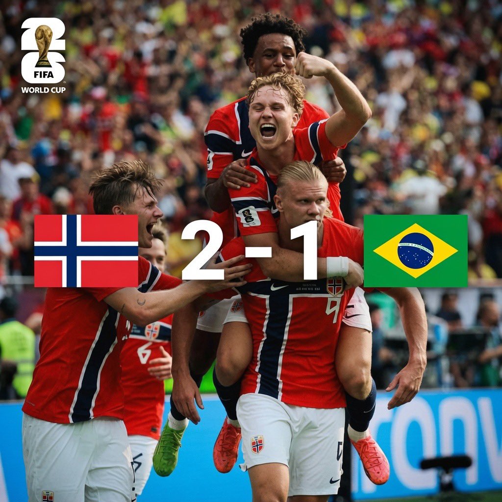 estendenciavzl's tweet photo. "Noruega" es tendencia porque acaba de eliminar a Brasil de la Copa Mundial de la FIFA 2026. 

Haaland mete a su selección a los Cuartos de Final. https://t.co/mejiAGy9oB