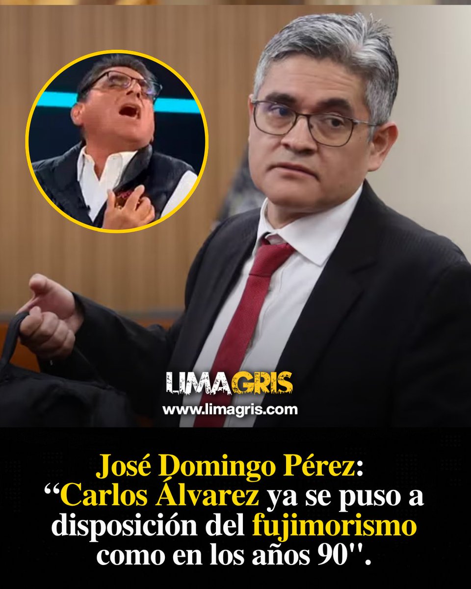 Limagris's tweet photo. La imitación de Carlos Álvarez tuvo la respuesta del exfiscal José Domingo Pérez, quien señaló que el cómico se ha puesto a disposición del fujimorismo como en los años 90.
@JoseDomingoPer https://t.co/RgvOdVcuyS