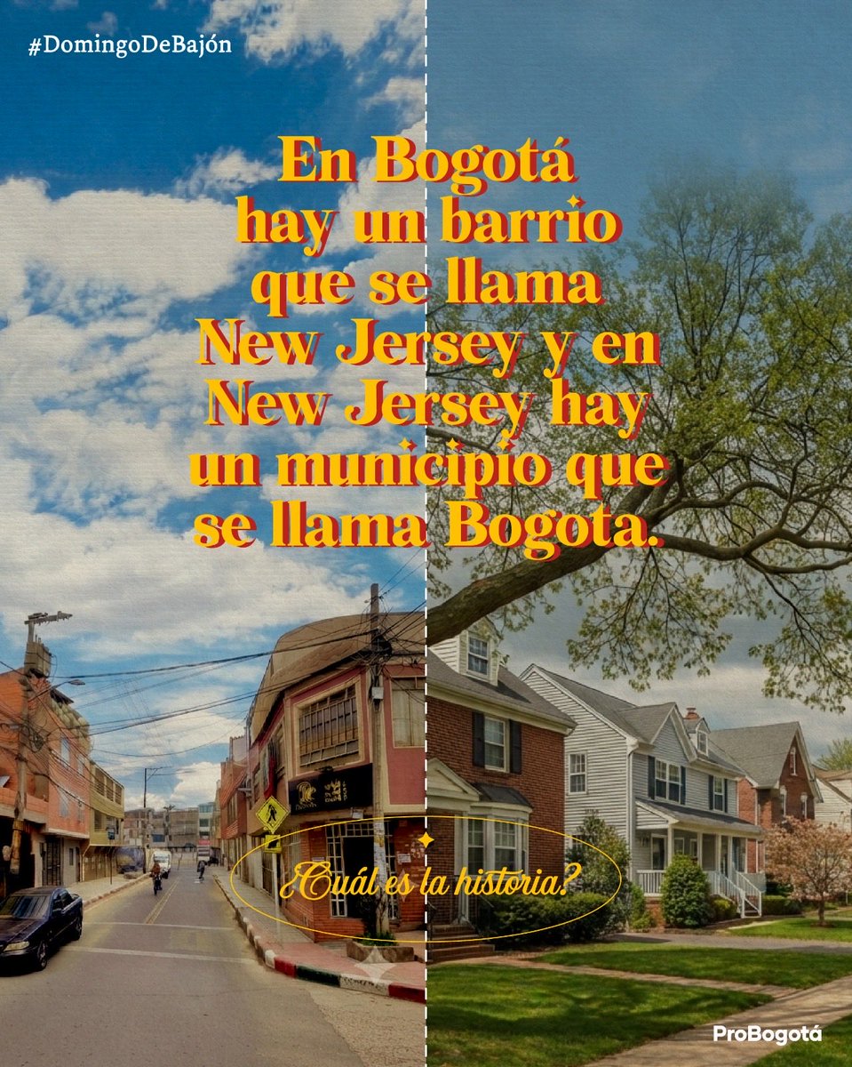 ProbogotaRegion's tweet photo. ¿Sabías que existe un municipio en Estados Unidos que se llama Bogota, sin tilde, y un barrio en Bogotá que se llama New Jersey?

Dos lugares que llevan el nombre del otro. Separados por 4.500 kilómetros. Unidos por una coincidencia que nadie planeó y que muy poca gente conoce.

Te contamos la historia 🧵
