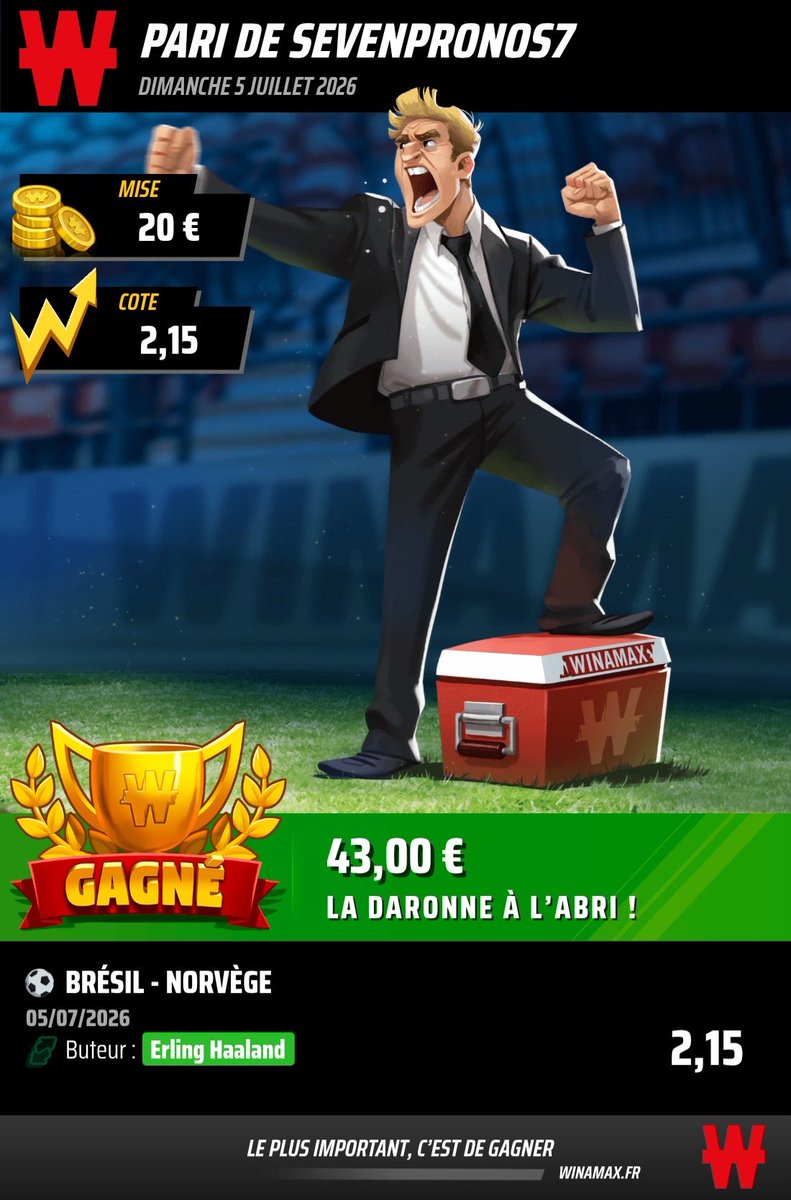 lacotea2de2026's tweet photo. Encore une belle soirée 🔥

✅ Qualification Norvège — cote 3.05
✅ Haaland buteur — cote 2.15

Sans oublier la cote à 19.24 sur Wimbledon qui est passée plus tôt 🎾

Demain on en ressort un autre du même style 👀

Activez les notifs 🔔 faut être à l’affût 🔥 https://t.co/AZm8s0zRwJ