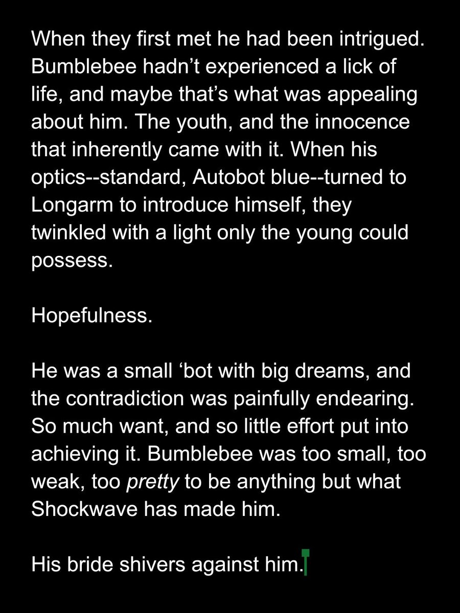 Bitterfanfics's tweet photo. Not a drabble this time. First draft of a #shockbee fic https://t.co/Wo4pbrM0sD