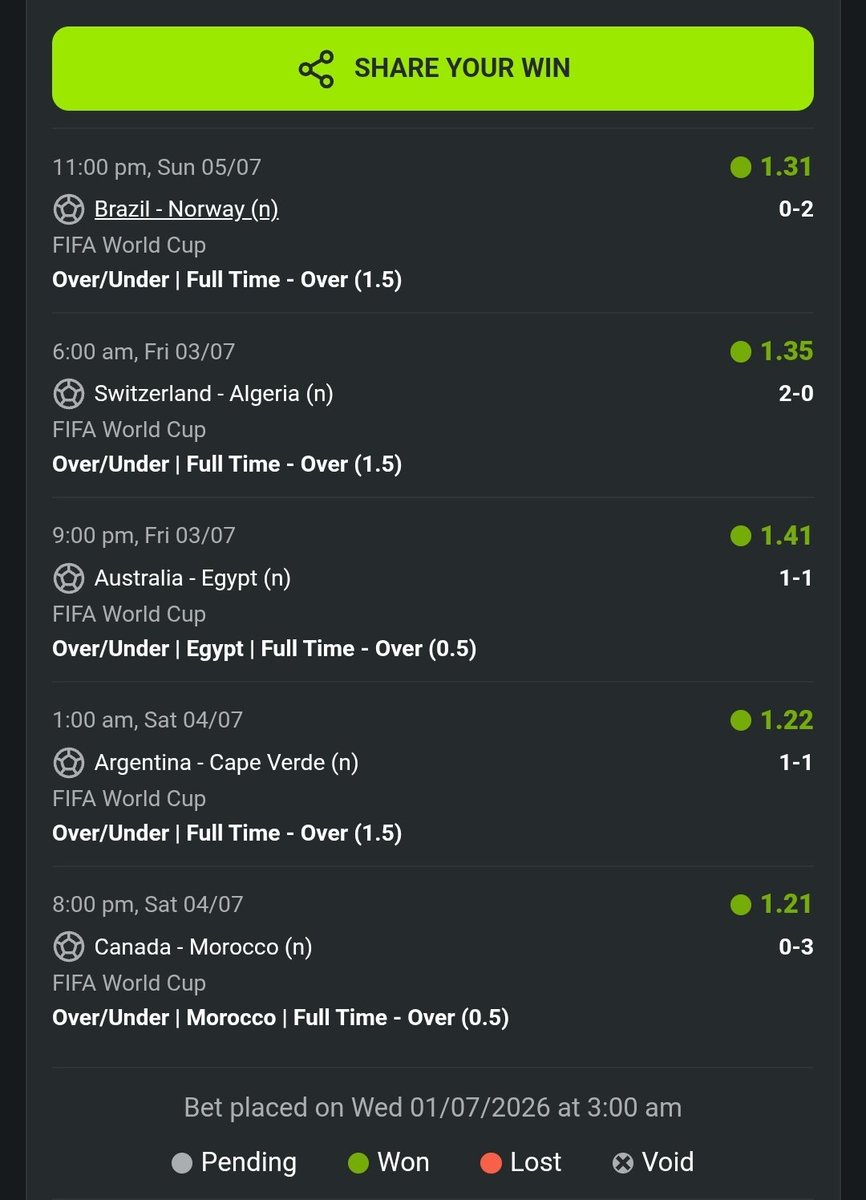 betflow_pred's tweet photo. ✅️✅️✅️✅️ Thanks Norway , our last game has come through.  

For more free predictions visit: 
https://t.co/oxjOnchBdR
#brazil #norway #worldcup https://t.co/GAxNqlR2CG