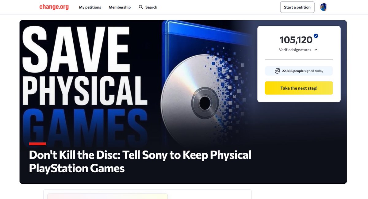 matthewhenzel's tweet photo. We just hit 105,000 signatures! 🚨If you want to protect your right to own your games, buy physical gifts, and stop digital prices from skyrocketing—sign and share this petition right now. Tell @PlayStation  #DontKillTheDisc💿!!👇https://t.co/PLSIT0n5xB https://t.co/66wiYGoRI2