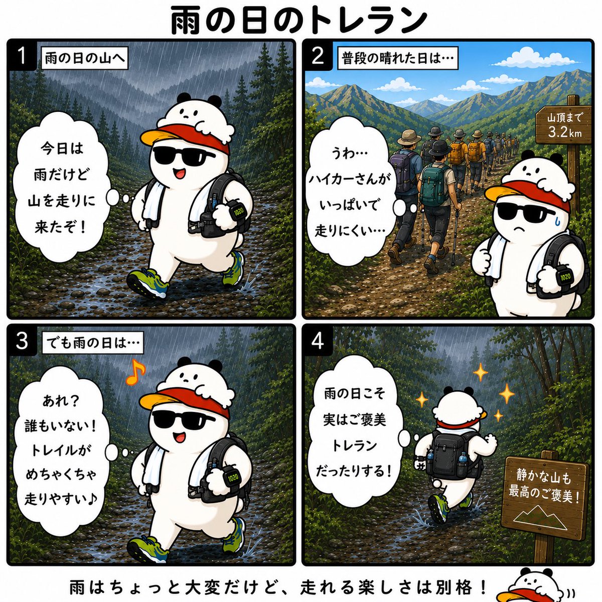 FunRun_POTERUN's tweet photo. ランナーあるある

【雨の日のトレラン】

＃ランニング
＃あるある
＃ぽてらん https://t.co/6MDvlXd9nd
