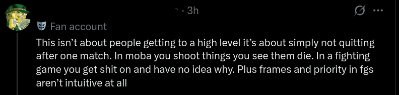 ZeasFGC's tweet photo. being condemned to the 900th discourse about execution in fgs this year, it's always the same, but 'in mobas you shoot things and they die' is fucking sending me man gun to your head boot up dota right now and tell me with a straight face you're not feeling like a coughing baby https://t.co/4zoqVwjMxi