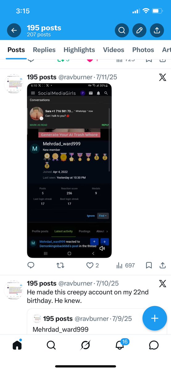 ravburner's tweet photo. He started that creepy account on my 22 birthday when I was trying to move to LA and ended up in Minneapolis, it has three years of service now from exploiting me. Also fuck kid snaz it was never a party https://t.co/Lf4FTXxH1k