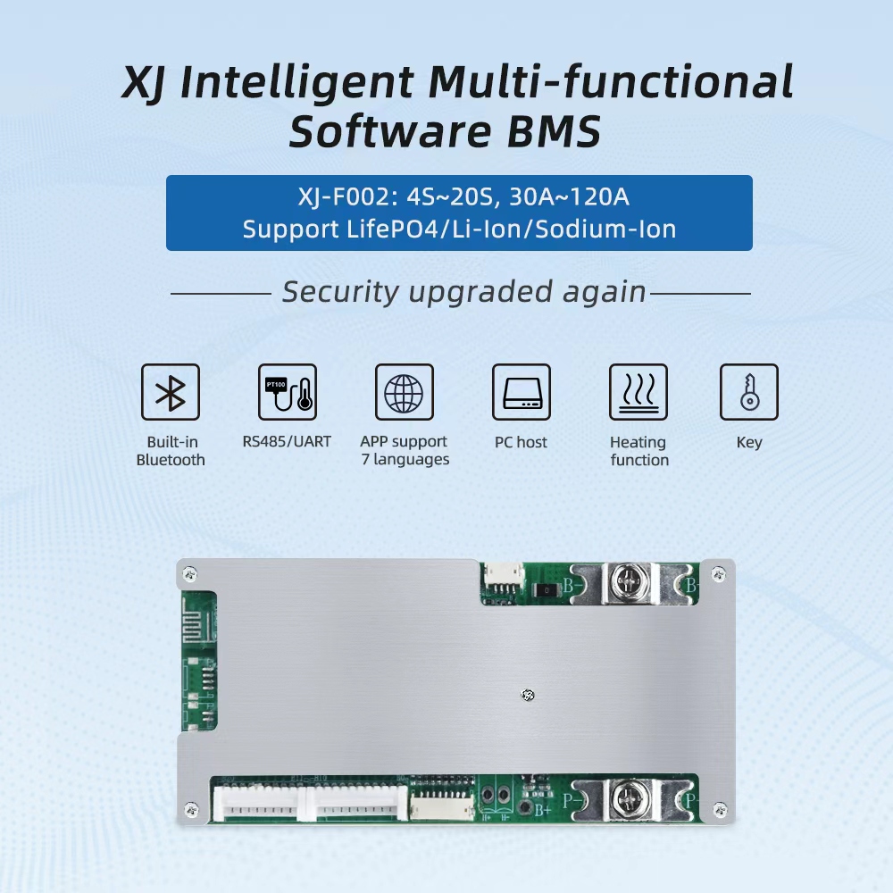 Mia_XJBMS's tweet photo. XJ-F002 smart Bluetooth BMS, the 🔥hot-selling BT BMS series. 

1⃣With Bluetooth, RS485, anti-fire, weak current switch, heating, passive balance and NTC. 
2⃣Automatic string number identification.
3⃣An external active balancer is available.

https://t.co/NDqpWS4nD2

#BMS #XJBMS https://t.co/LSO4r5Zoj0