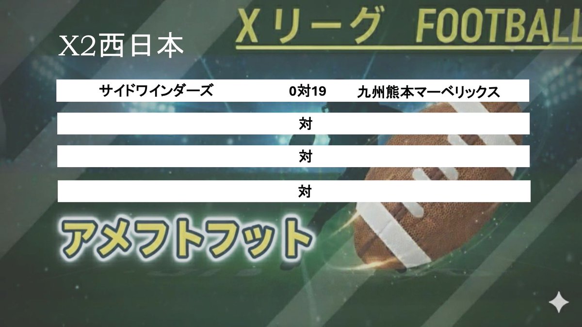 xleagueSA23's tweet photo. 2026年7月6日の試合結果です
本日22時よりYouTube 試合結果をアップします

#アメフト #Xリーグ　#X2リーグ　#X3リーグ　#フトフト https://t.co/NzrasuREBb