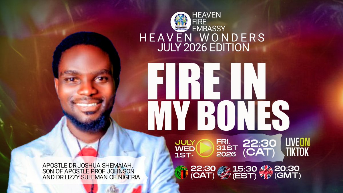 JoshuaShemaiah's tweet photo. WELCOME To The Month Of JULY,  Even The Second Half Of The YEAR 2026. It Is FIRE IN MY BONES. And By The Holy Ghost And Fire, There Shall Be A Performance Of Things The LORD Has SPOKEN Concerning You And Your DESTINY.  
#HeavenWonders #July2026Edition
#TheOracleOfGod https://t.co/Z1t3DUmQOL