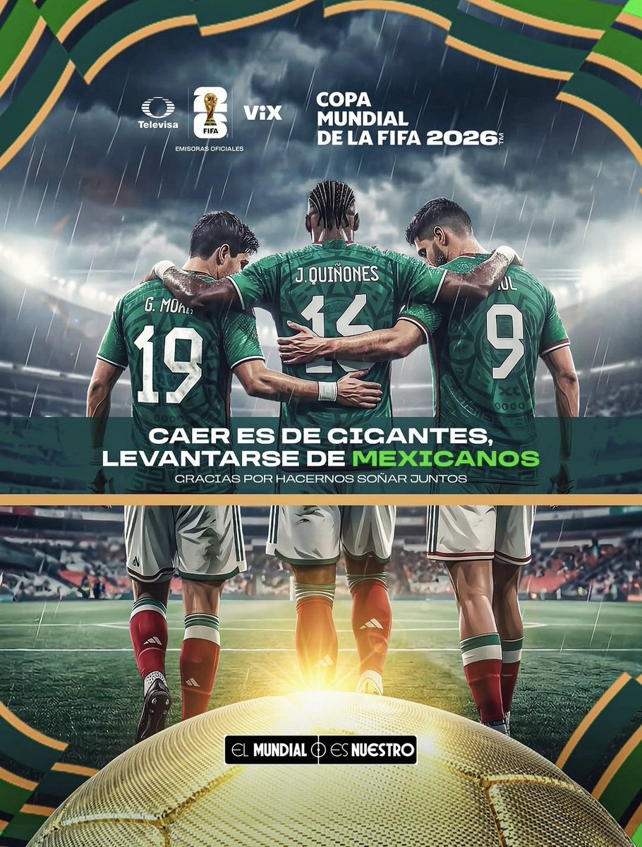 EmZkPr's tweet photo. Inglaterra ganó pero no porque tuvo dominio del partido, sino por descuidos de México.

Caer es se gigantes, levantarse es de mexicanos. 🇲🇽🌟

#SelecciónMexicana #mundialdefútbol2026 https://t.co/COAkziDlpl