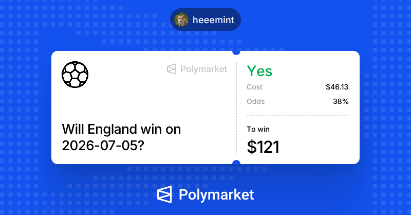 HEEEMint's tweet photo. Honest take: betting on football at @Polymarket is a wild ride.
One minute you're on top, the next you're questioning your life choices. 😂
Football isn't just a sport—it's an emotional test.
Every bet teaches you something new. 🤞
#Polymarket #FootballPrediction #worldcup2026 https://t.co/7swf8NV7D7