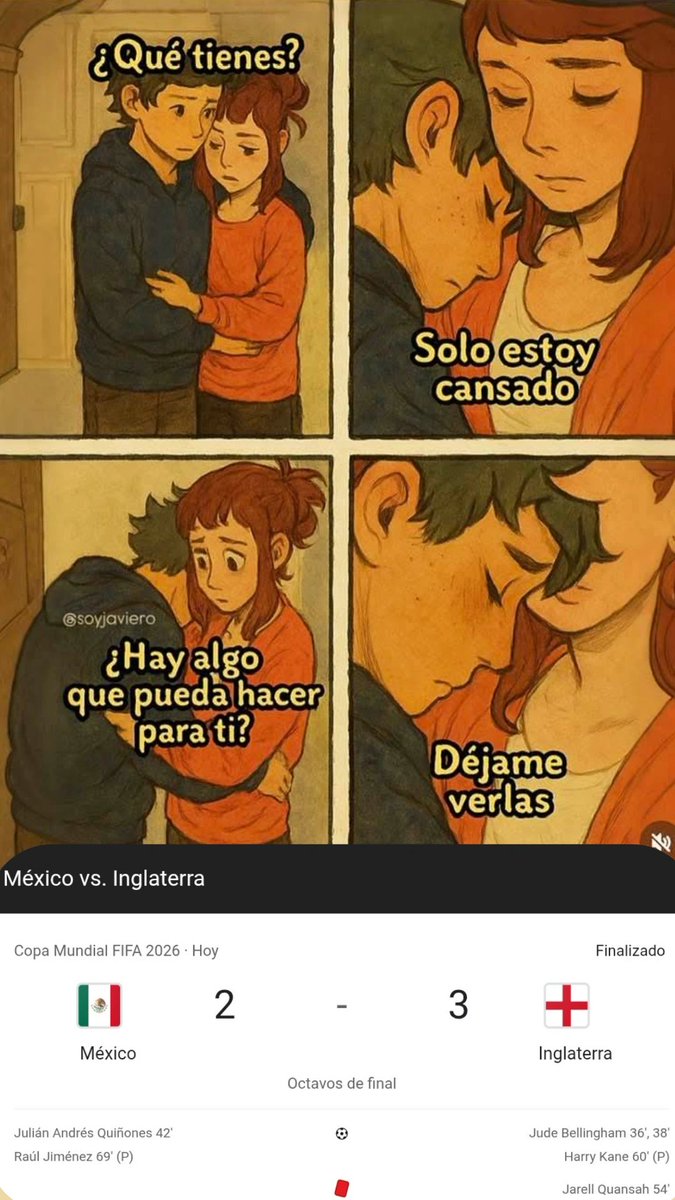 Alejand63641693's tweet photo. 😭🇲🇽⚽💔 #Seleciónmexicana #perdimos #MEXENG https://t.co/q2G8K44pQ4