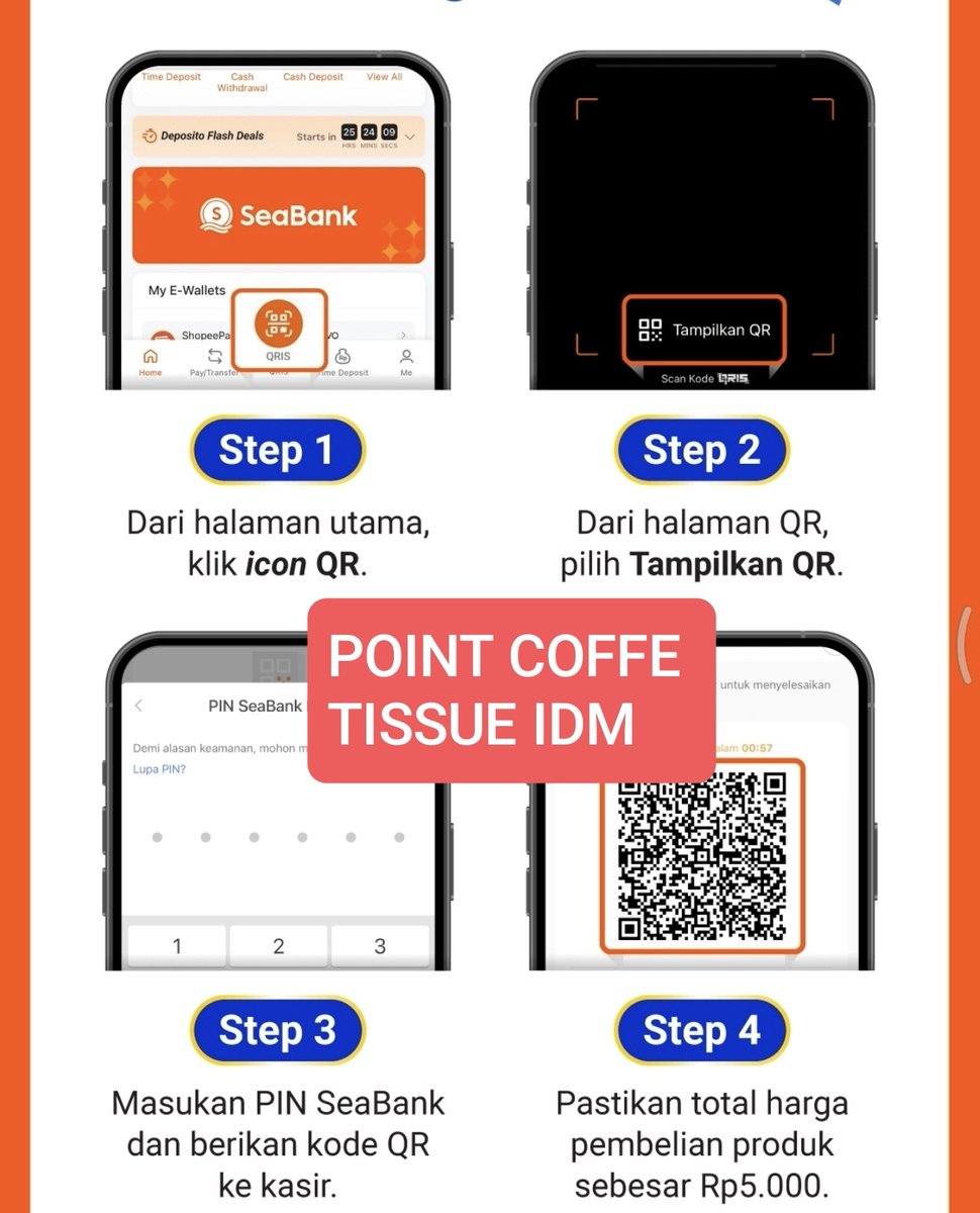 kimmyexp's tweet photo. bahasss promoan offline hut seabank gess (ku jelasin satu satu serbaserbiny)

🗓️7-11 Juli
📍semua transaksi di app Seabank

✅point coffe & tissue 5RB = QR kita yg discan kasir (wajib blg mau promo seabank 5RB)

✅family mart cashback 15RB = kita yg SCAN QR mereka
(wajib/better minta QR dari shopeepay) *ada keterangan shopeepay kaya yg di pict ku cantumin

✅ Alfamidi & Lawson = QR kita yg discan kasir
*bilang aja
"mau payment pake QR tampil/pake shopeepay kak"  nanti kita bikin QR dri app seabank wajib✅

📍Famima, lawson, Alfamidi minbel 20RB 
⏱️start 00:00 harusnya

📍 point Coffee & tissue IDM gaada kuota 
📍famima = 43.433 transaksi 
Alfamidi= 40.000 transaksi 
lawson = 16.667 transaksi