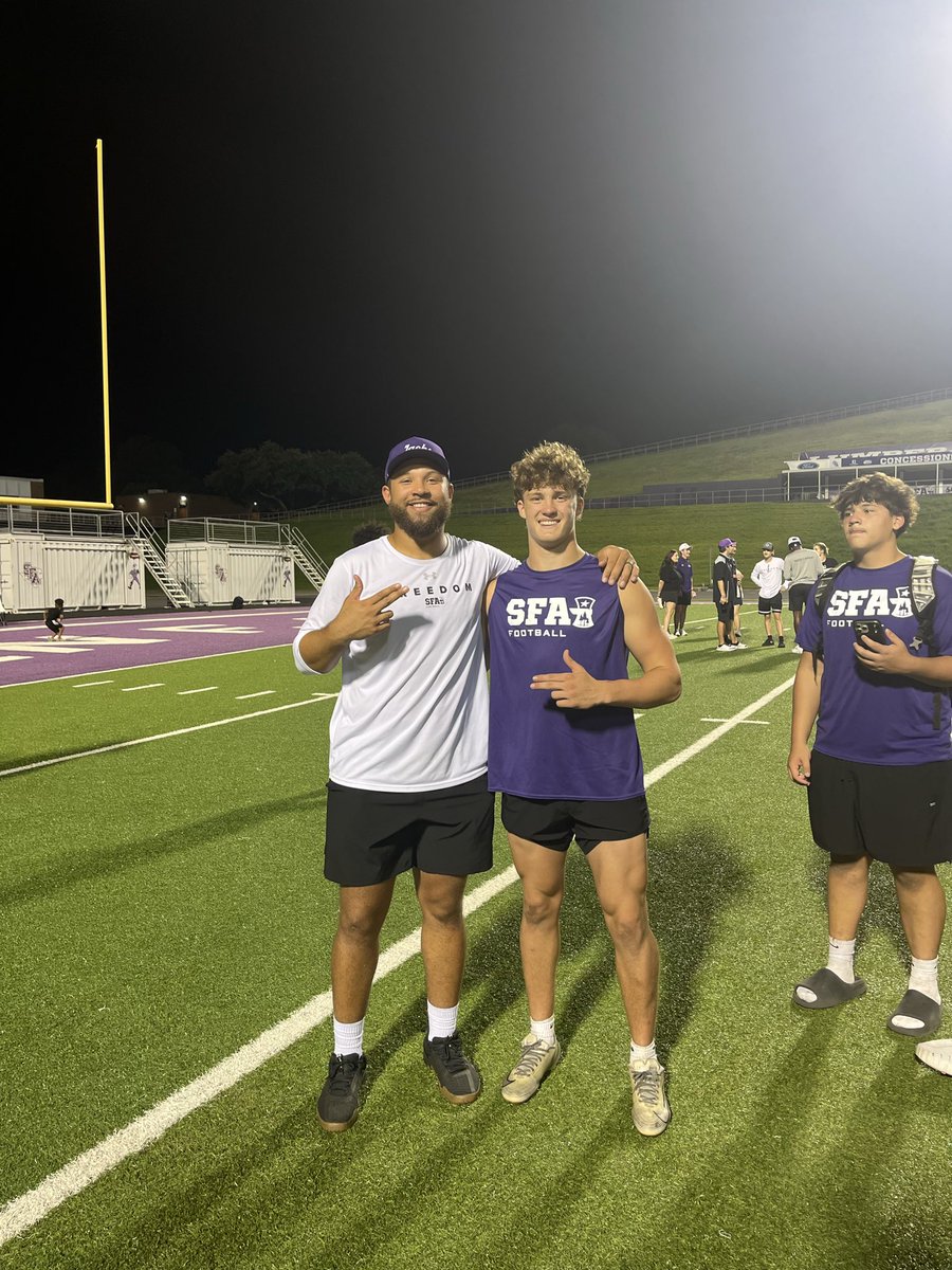 DutchBethea's tweet photo. Thank you to @SFA_Football and @CoachCBurns_ and @CoachWhitt_ for an awesome camp. I’m grateful for the opportunity to compete and continue developing as a player. Looking forward to this season!  @SportsPrepUsa @KHSMustangFBall @_CoachNupe https://t.co/PxaRgQ1bxf