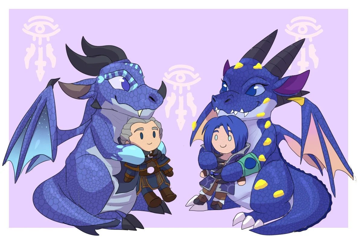 Vali_Hanaki's tweet photo. Attack I did today watching the games :O I'm looking for blue dragons to draw mhm uwu found this cute one called Astridgosa <3 figured out she could play with Allygosa, specially if they are related to important Dalaran archmages!
#Artfight2026 #Blue_Dragonflight #Kalec #Khadgar https://t.co/wthkZazDnh