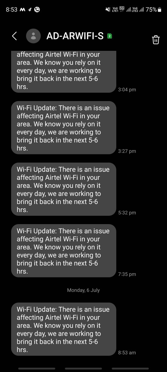 sauravsinhalive's tweet photo. @airtelindia @Airtel_Presence 

By when you are going to fix the issue
Issue is there for last 2 days and your team is unable to sort out https://t.co/Fs95KJmDeS