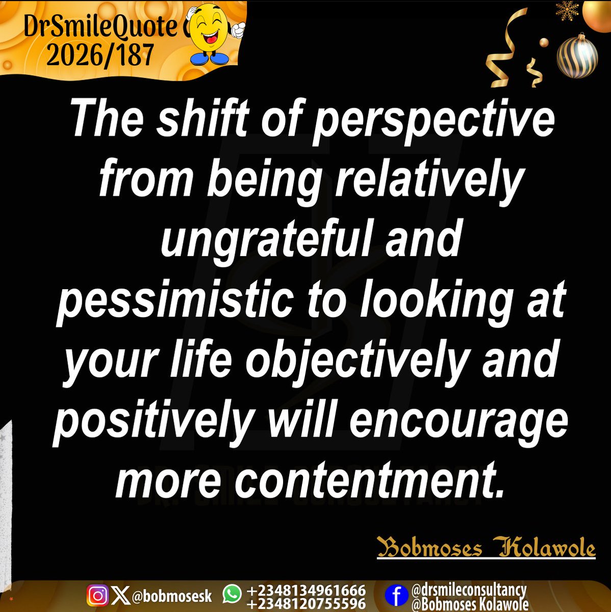 bobmosesk's tweet photo. #DrSmileQuote 
#2026/187
#contentment
#becontented
#bedisciplined
#workonit 
@bobmosesk https://t.co/hEGSmwzra0