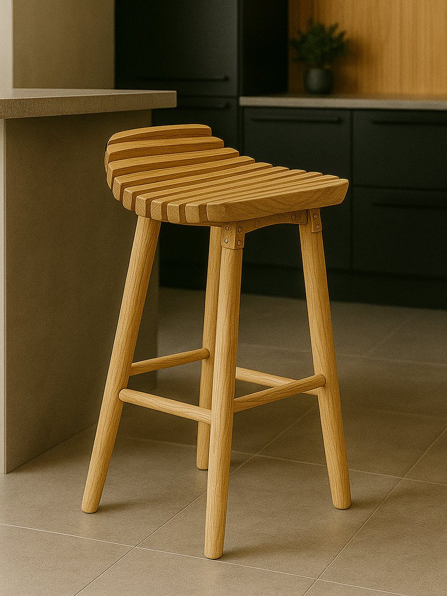 morr_arch's tweet photo. This handcrafted wooden stool showcases a sculpted, slatted seat composed of smoothly contoured wood strips, offering both ergonomic comfort and a visually dynamic profile. https://t.co/Uvkn9D5t7E