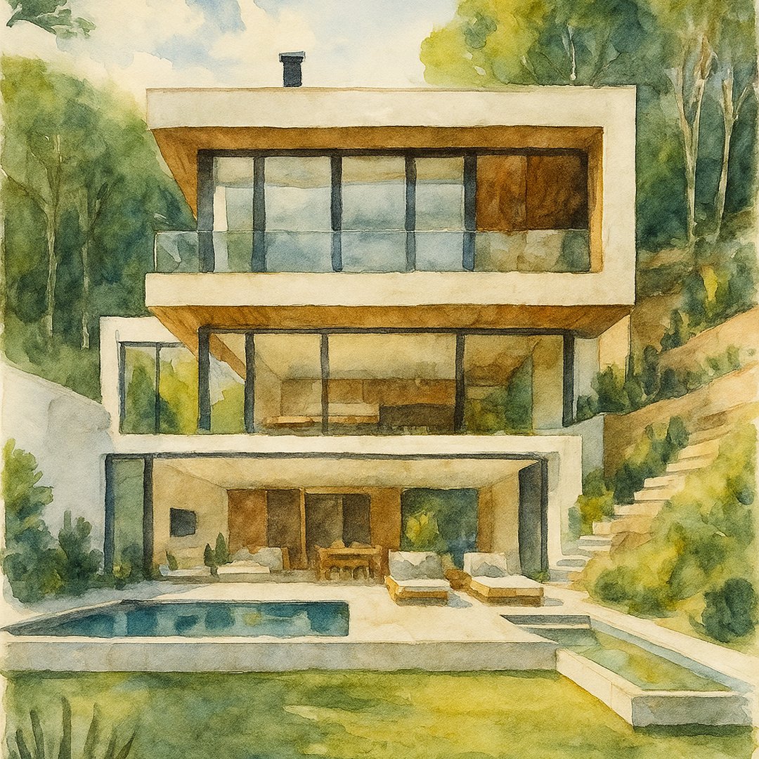 morr_arch's tweet photo. Minimalist house elevations illustrated in expressive watercolor, where clean architectural forms—flat, pitched, and curved—are infused with softness and depth. https://t.co/vAaWvwgDPo