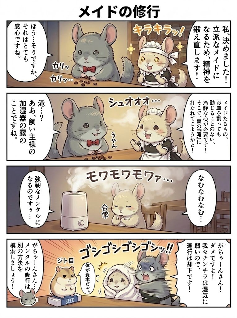 Chillas_Diary's tweet photo. 【4コマ漫画】第112話『メイドの修行』
#チンチラ　#漫画の読めるハッシュタグ https://t.co/3P53RXWrel
