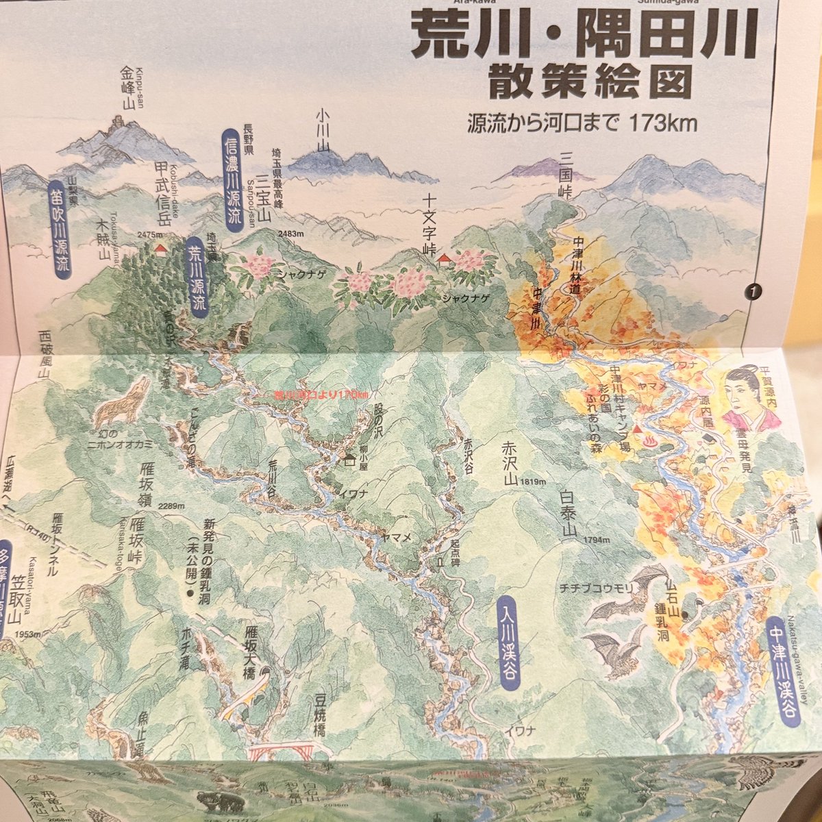 morinokot's tweet photo. どんな川にも始まりがあります。
合流したり、分かれたりしながらやがて海へと辿り着きます。

源流から河口まで、約3メートルにわたって描かれた村上昭さんの鳥瞰絵地図。まるで壮大な川の物語のようです。想像の翼をひろげて空想の旅へ、そしてリアルな旅へと出かける楽しさが詰まっています。 https://t.co/vTVQLGcdta