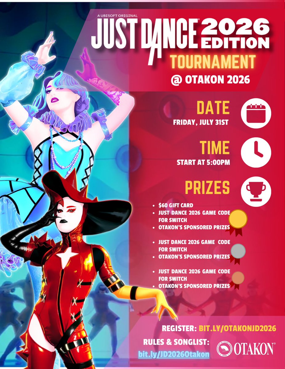 WTFIsCristina's tweet photo. Just Dance 2026 Tournament is coming to Otakon this year!

Registration is REQUIRED AND LIMITED! Join at https://t.co/xU9fnsvxHF under Otakon 2026 tournaments! For detailed rules and song list, visit  https://t.co/c15Fkv4ljW.

Spread the word! 💃🕺

#justdance #otakon2026 #otakon https://t.co/cbGHUvU3ln