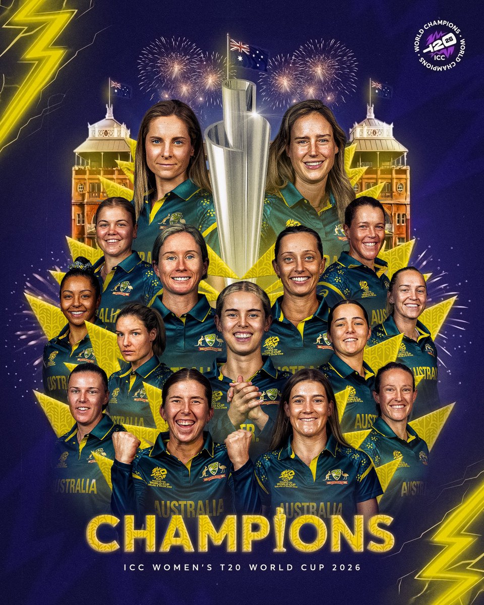T20WorldCup's tweet photo. The ultimate prize in #T20WorldCup cricket belongs to Australia 🏆

Australia add their seventh #T20WorldCup trophy to the cabinet 😍 https://t.co/8X479CIESZ