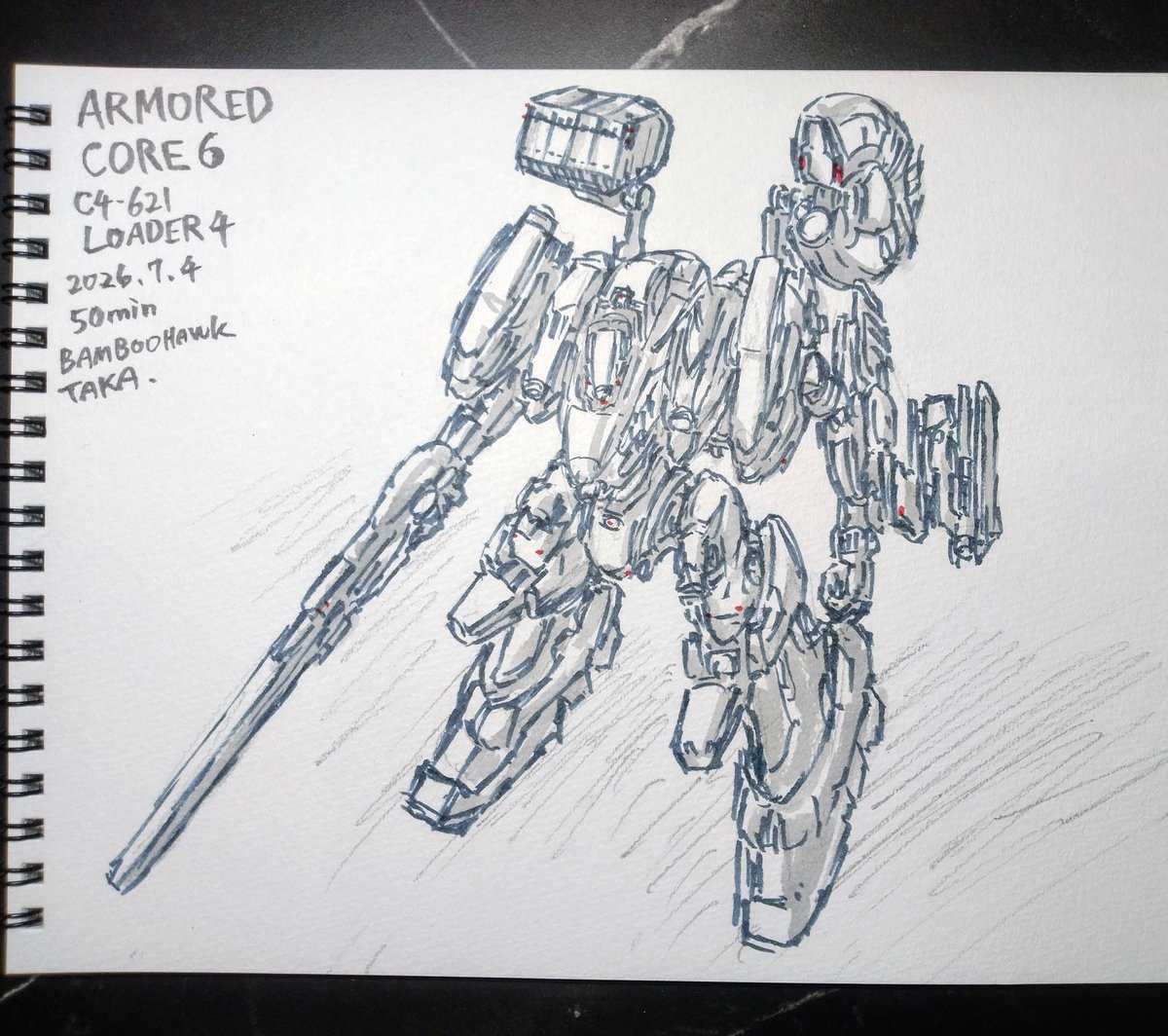 bamboo_hawk_tak's tweet photo. #ArmoredCore6 Loader4プラモデルを模写してみた。
スケッチ難しいですねー。でも先日の連続投稿で描けば上手くなると分かったので、ぼちぼちやってみます。
プラモだって、スケッチに使うだけなら未塗装でも良く、積みプラモが沢山あるので(笑)、とっとと組んでスケッチしてみましょう。 https://t.co/ZASYDvMd1z