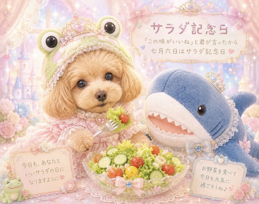 usagidigital's tweet photo. 🐸サラダ記念日🐸

通勤・通学気をつけて行ってらっしゃい！

 #サラダ記念日
 #AIイラスト
  #かわいい

 画像はChatGPTです📸 https://t.co/TQhChyCz6x