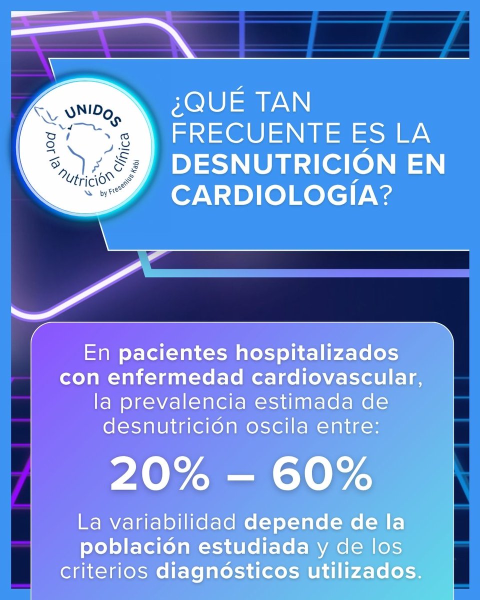 UnidosxNCmx's tweet photo. En pacientes cardiovasculares hospitalizados, la desnutrición puede presentarse en 20% a 60% de los casos y se asocia con peor pronóstico, mayor estancia hospitalaria y más readmisiones. https://t.co/JasI9PTNZ1