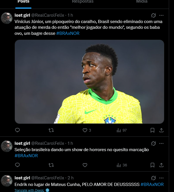smzsilva's tweet photo. @RealCarolFelix @Oledobrasil tu pede endrick e dps dele perder a chance mais clara do jogo com um passe do vini jr tu fica calado seu fdp https://t.co/QhqjPlBwsA
