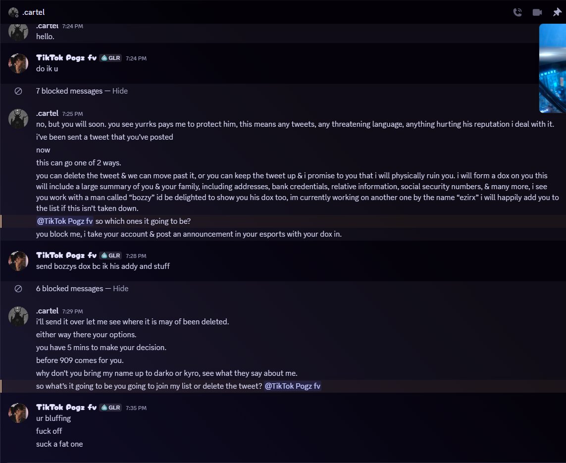 pogzmgmt's tweet photo. Right after I post my tweet about @yurrksfn scamming me out of a discord server. His so called "body guard" or "protector" tries to come after me saying hes going to leak a bunch of private information. https://t.co/exXU8J3YZN