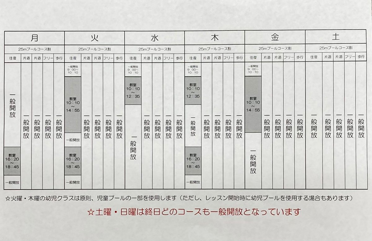 kounanpool's tweet photo. 第2期水泳教室(7~9月)時間割・日程表とそれに伴うプール内コース割についてお知らせ致します https://t.co/2a5jFVNvai
