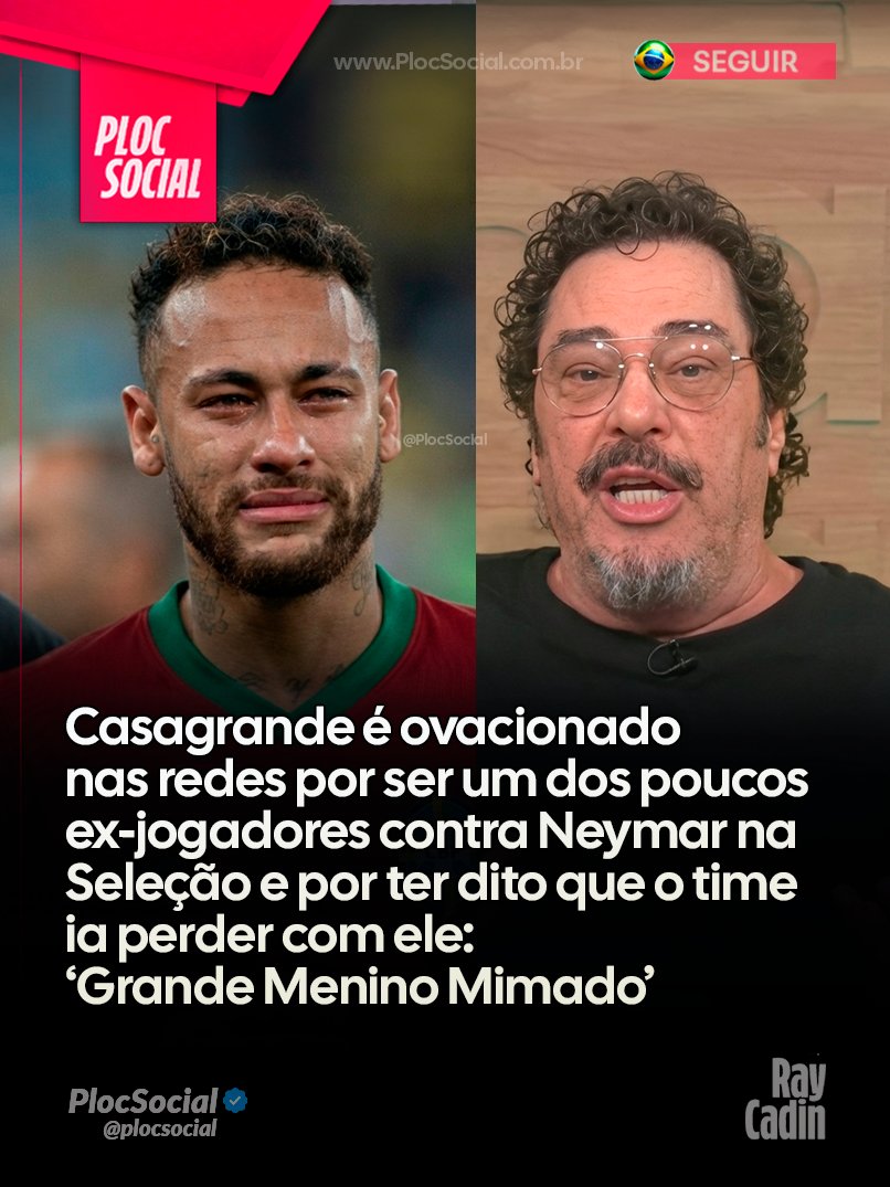 plocsocial's tweet photo. BRASIL ELIMINADO • Casagrande é ovacionado nas redes por ser um dos poucos ex-jogadores contra Neymar na Seleção e por ter dito que o time ia perder com ele: 'Grande minino mimado'. https://t.co/kLxeoJJUr3